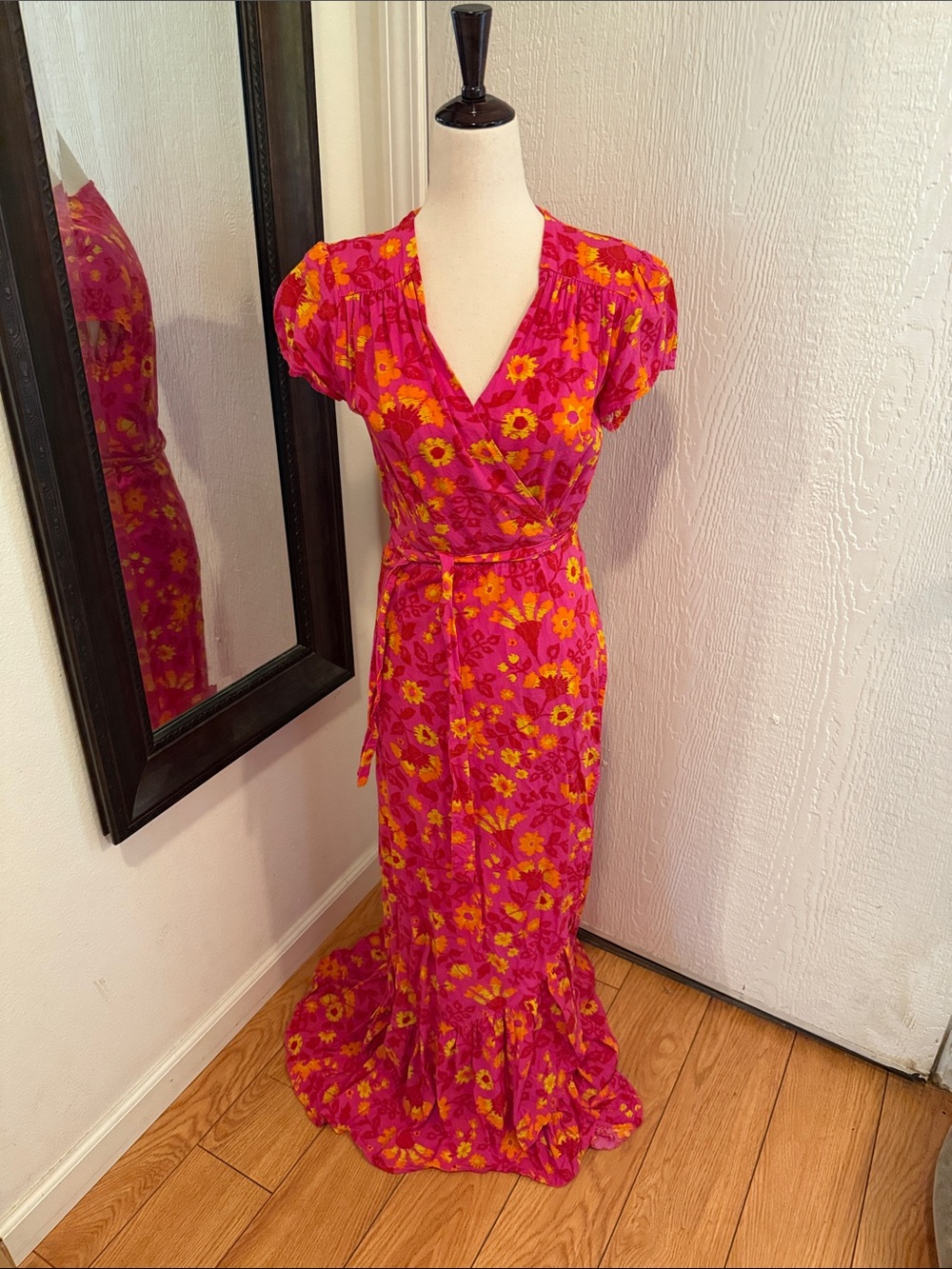 XIX PALMS Pink & Yellow Floral Wrap Dress